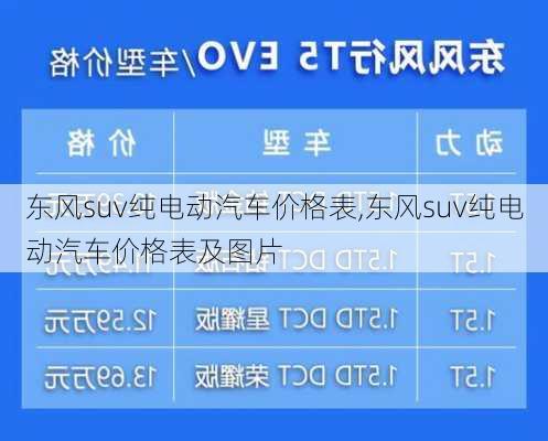 东风suv纯电动汽车价格表,东风suv纯电动汽车价格表及图片