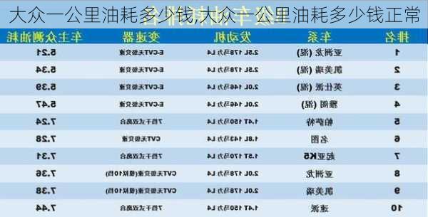 大众一公里油耗多少钱,大众一公里油耗多少钱正常