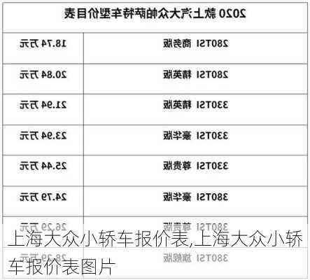 上海大众小轿车报价表,上海大众小轿车报价表图片