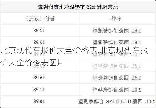 北京现代车报价大全价格表,北京现代车报价大全价格表图片