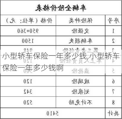 小型轿车保险一年多少钱,小型轿车保险一年多少钱啊