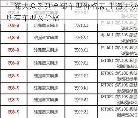 上海大众系列全部车型价格表,上海大众所有车型及价格