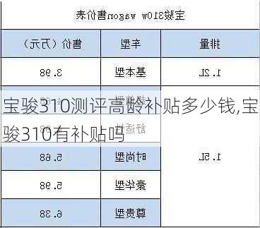 宝骏310测评高龄补贴多少钱,宝骏310有补贴吗