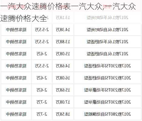 一汽大众速腾价格表一汽大众,一汽大众速腾价格大全