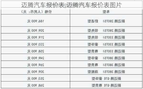 迈腾汽车报价表,迈腾汽车报价表图片