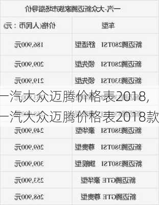 一汽大众迈腾价格表2018,一汽大众迈腾价格表2018款