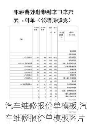 汽车维修报价单模板,汽车维修报价单模板图片