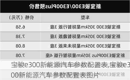 宝骏e300新能源汽车参数配置表,宝骏e300新能源汽车参数配置表图片