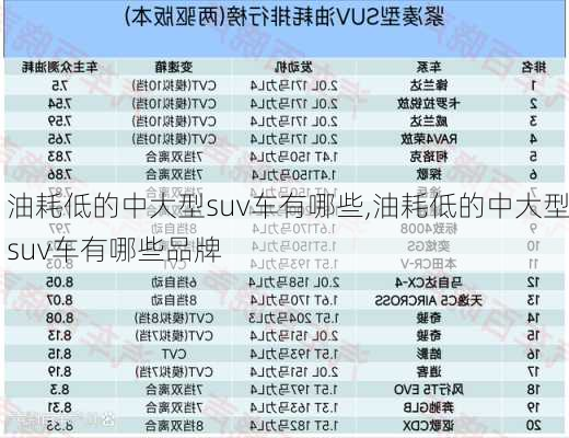 油耗低的中大型suv车有哪些,油耗低的中大型suv车有哪些品牌